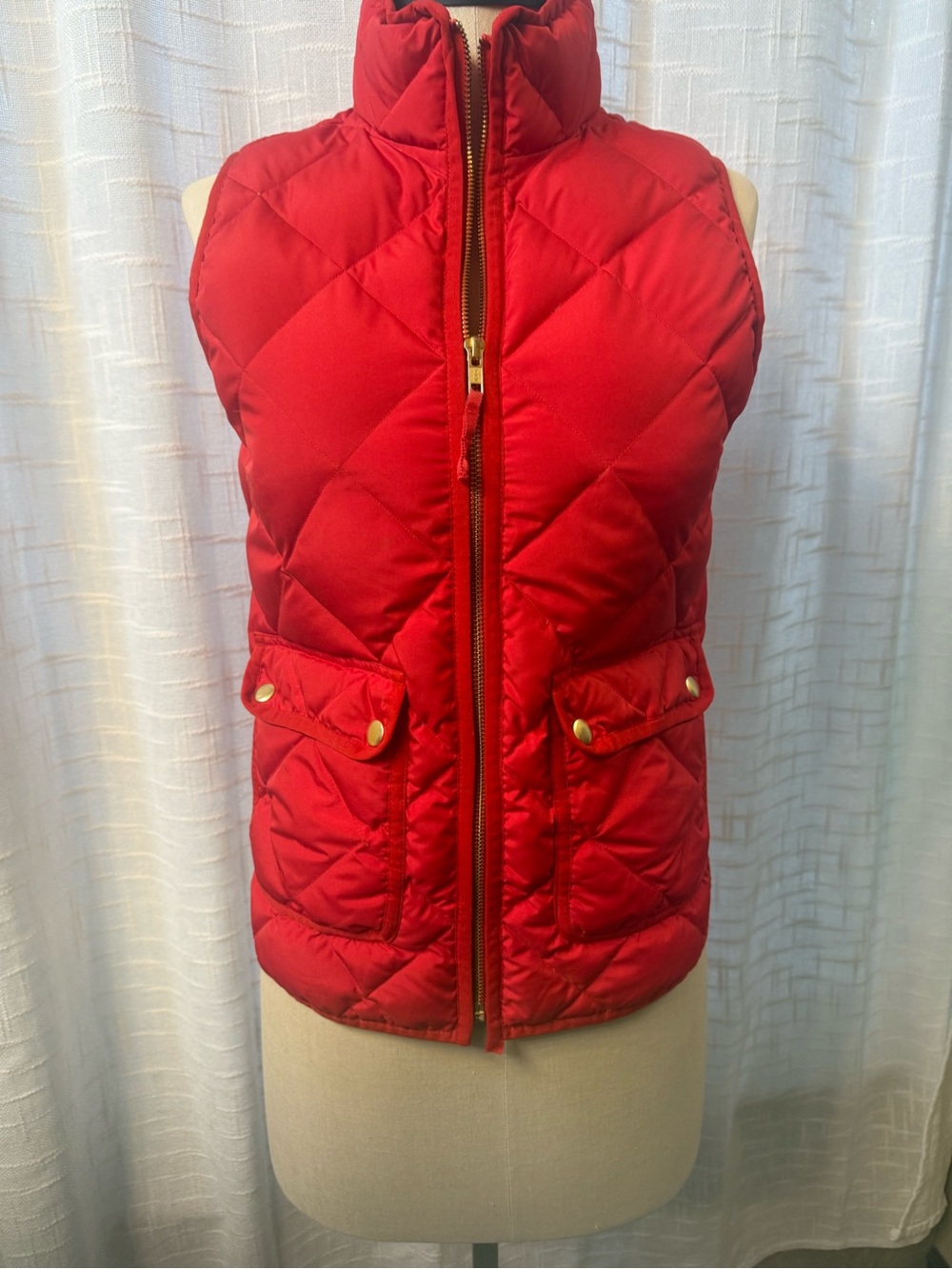 J. Crew Red Quilted Puffer Vest with Gold Hardware